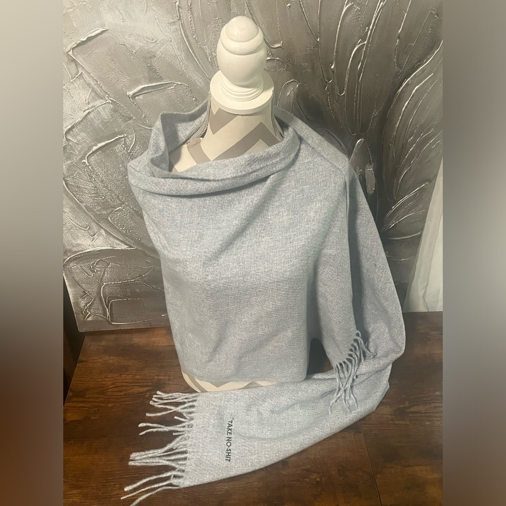 Attic Salt Take No Sh*t Light Blue Blanket Scarf Shawl Wrap 25X80 -Fun Gift -New